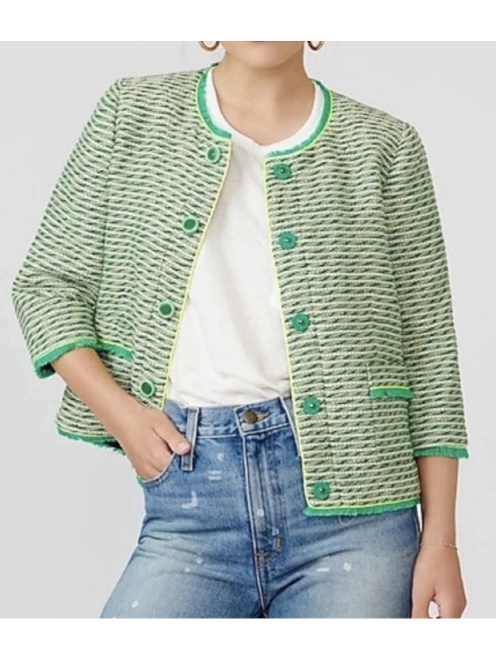 J. Crew Tweed Cropped Jacket/Blazer Womens 4 Seaweed Green Classic Preppy Career